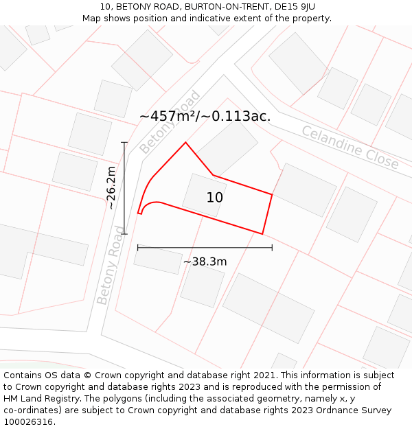 10, BETONY ROAD, BURTON-ON-TRENT, DE15 9JU: Plot and title map
