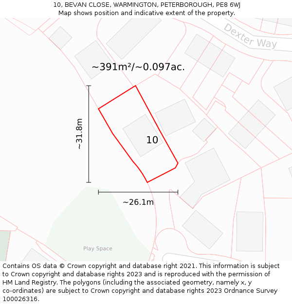 10, BEVAN CLOSE, WARMINGTON, PETERBOROUGH, PE8 6WJ: Plot and title map