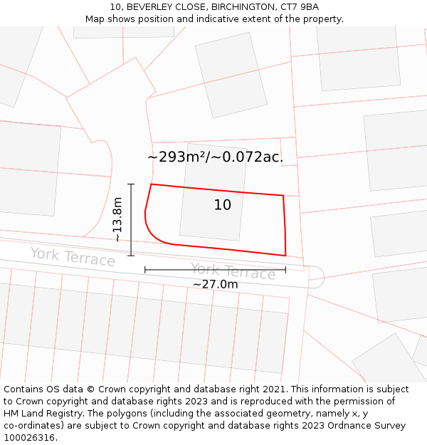 10, BEVERLEY CLOSE, BIRCHINGTON, CT7 9BA: Plot and title map
