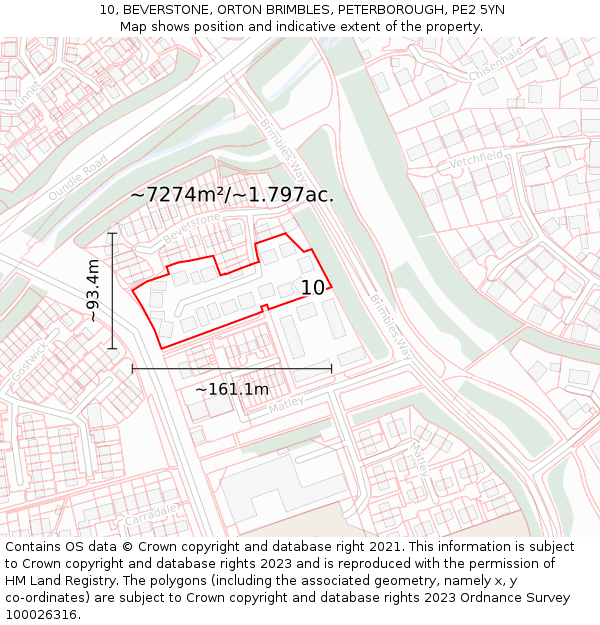 10, BEVERSTONE, ORTON BRIMBLES, PETERBOROUGH, PE2 5YN: Plot and title map
