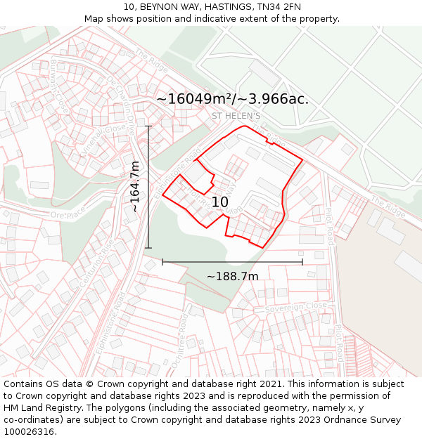 10, BEYNON WAY, HASTINGS, TN34 2FN: Plot and title map