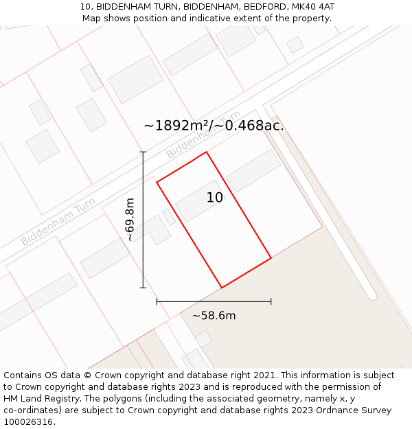 10, BIDDENHAM TURN, BIDDENHAM, BEDFORD, MK40 4AT: Plot and title map