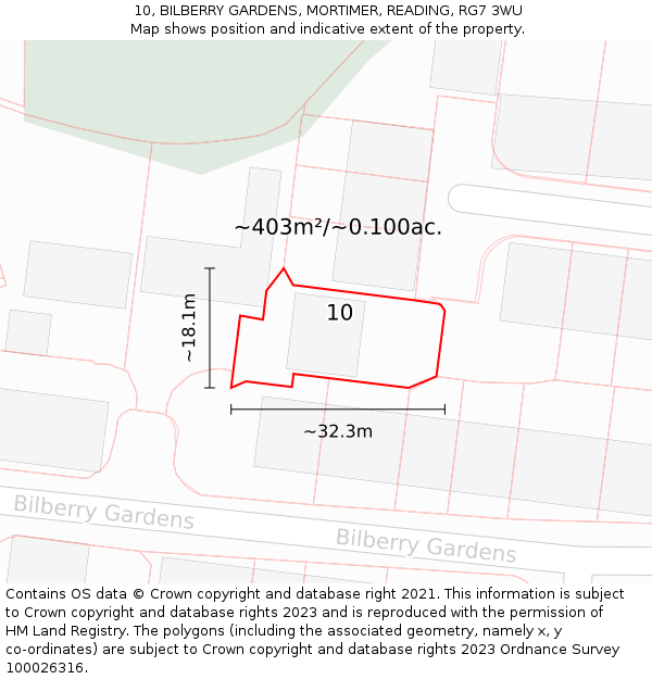 10, BILBERRY GARDENS, MORTIMER, READING, RG7 3WU: Plot and title map