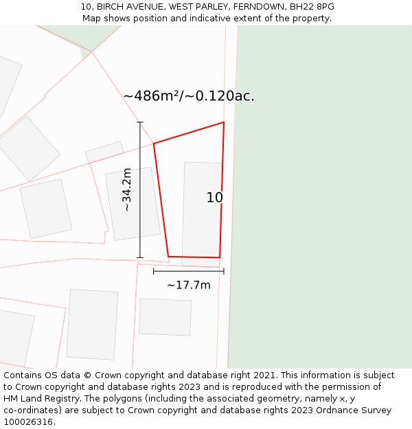 10, BIRCH AVENUE, WEST PARLEY, FERNDOWN, BH22 8PG: Plot and title map
