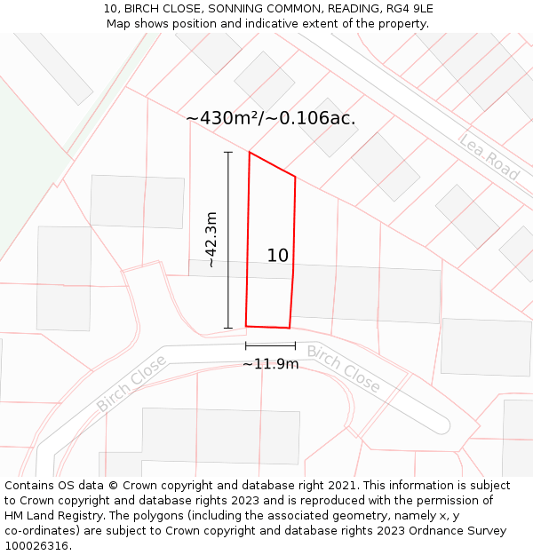 10, BIRCH CLOSE, SONNING COMMON, READING, RG4 9LE: Plot and title map