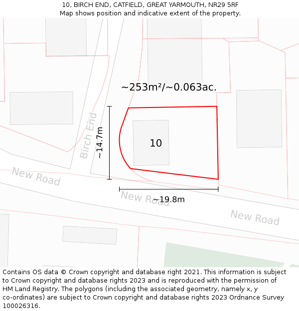 10, BIRCH END, CATFIELD, GREAT YARMOUTH, NR29 5RF: Plot and title map