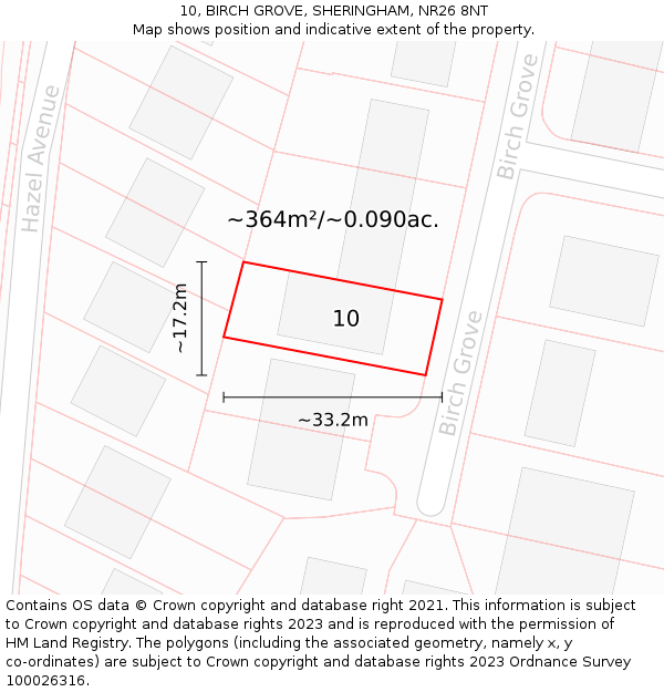 10, BIRCH GROVE, SHERINGHAM, NR26 8NT: Plot and title map