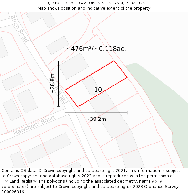 10, BIRCH ROAD, GAYTON, KING'S LYNN, PE32 1UN: Plot and title map