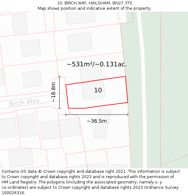 10, BIRCH WAY, HAILSHAM, BN27 3TS: Plot and title map