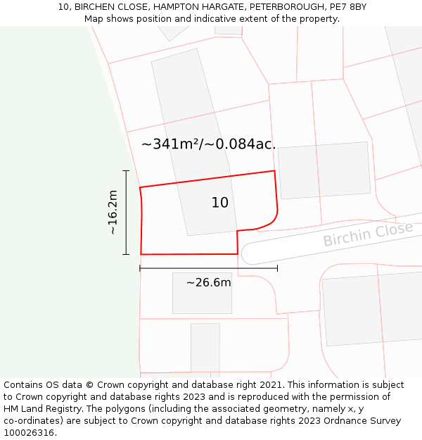 10, BIRCHEN CLOSE, HAMPTON HARGATE, PETERBOROUGH, PE7 8BY: Plot and title map