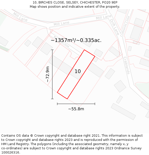 10, BIRCHES CLOSE, SELSEY, CHICHESTER, PO20 9EP: Plot and title map