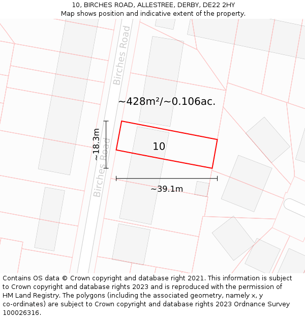 10, BIRCHES ROAD, ALLESTREE, DERBY, DE22 2HY: Plot and title map