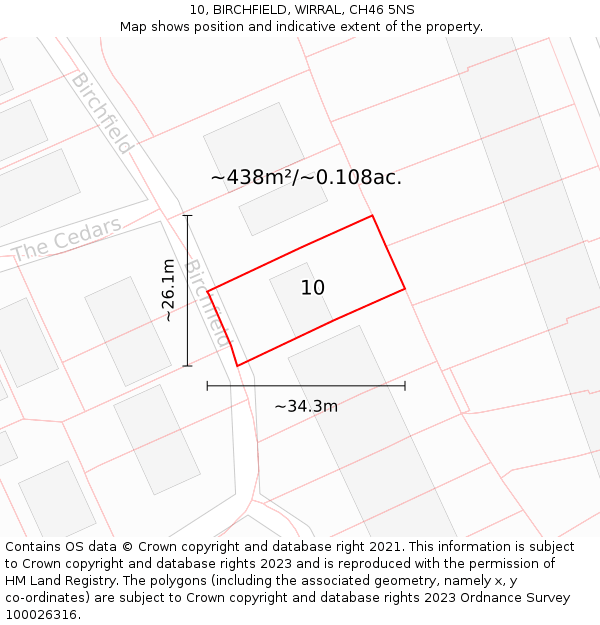 10, BIRCHFIELD, WIRRAL, CH46 5NS: Plot and title map