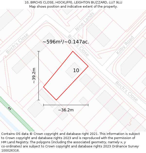 10, BIRCHS CLOSE, HOCKLIFFE, LEIGHTON BUZZARD, LU7 9LU: Plot and title map