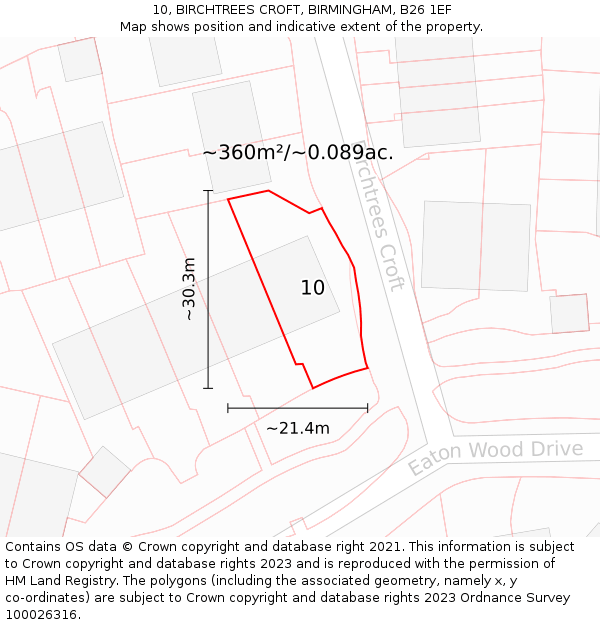 10, BIRCHTREES CROFT, BIRMINGHAM, B26 1EF: Plot and title map