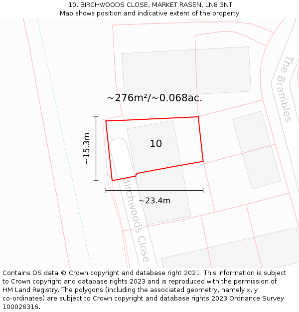 10, BIRCHWOODS CLOSE, MARKET RASEN, LN8 3NT: Plot and title map
