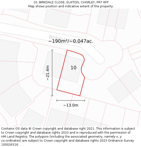 10, BIRKDALE CLOSE, EUXTON, CHORLEY, PR7 6FP: Plot and title map