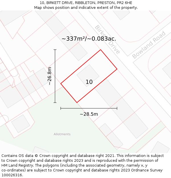 10, BIRKETT DRIVE, RIBBLETON, PRESTON, PR2 6HE: Plot and title map