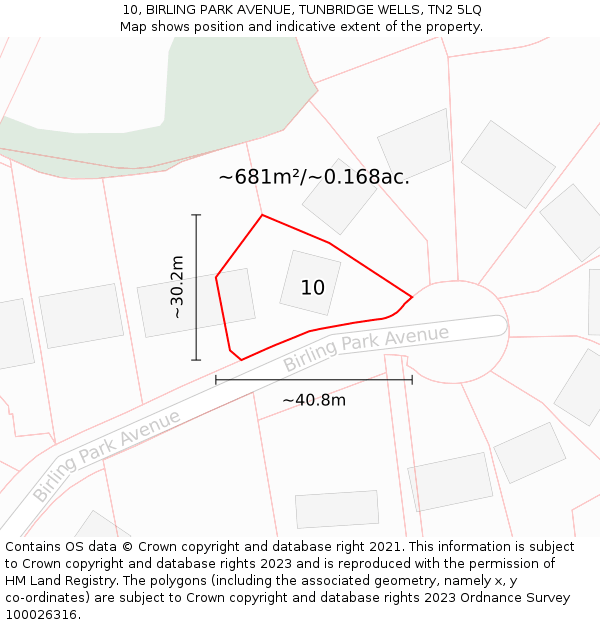 10, BIRLING PARK AVENUE, TUNBRIDGE WELLS, TN2 5LQ: Plot and title map