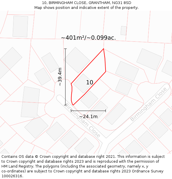 10, BIRMINGHAM CLOSE, GRANTHAM, NG31 8SD: Plot and title map