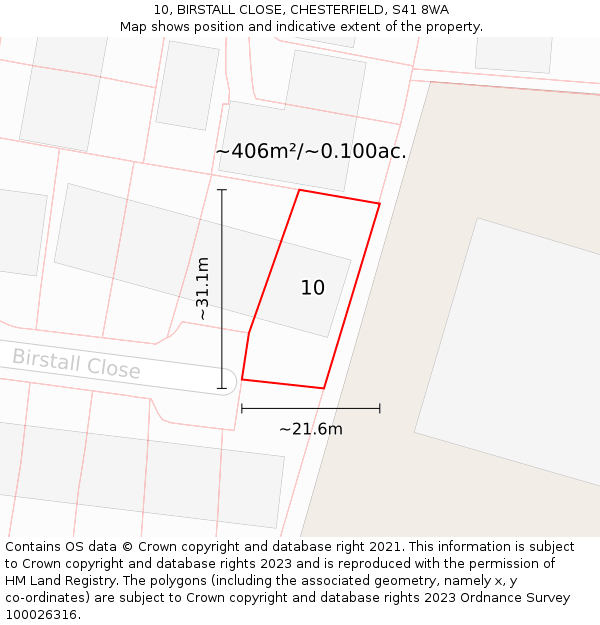 10, BIRSTALL CLOSE, CHESTERFIELD, S41 8WA: Plot and title map