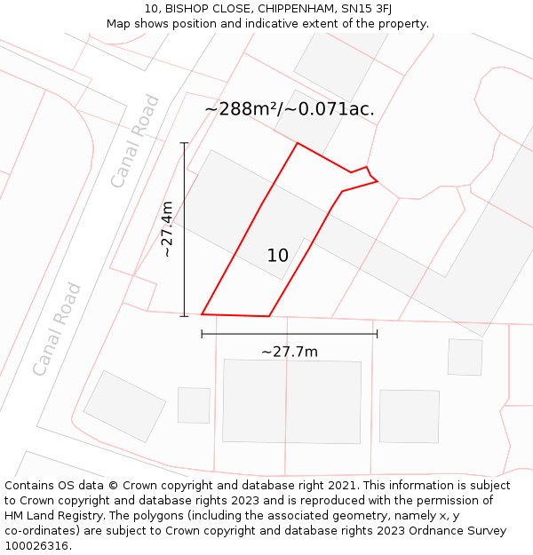 10, BISHOP CLOSE, CHIPPENHAM, SN15 3FJ: Plot and title map
