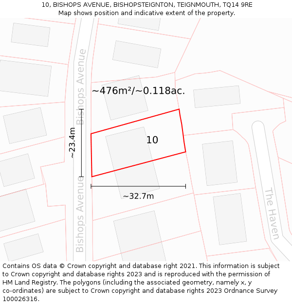 10, BISHOPS AVENUE, BISHOPSTEIGNTON, TEIGNMOUTH, TQ14 9RE: Plot and title map