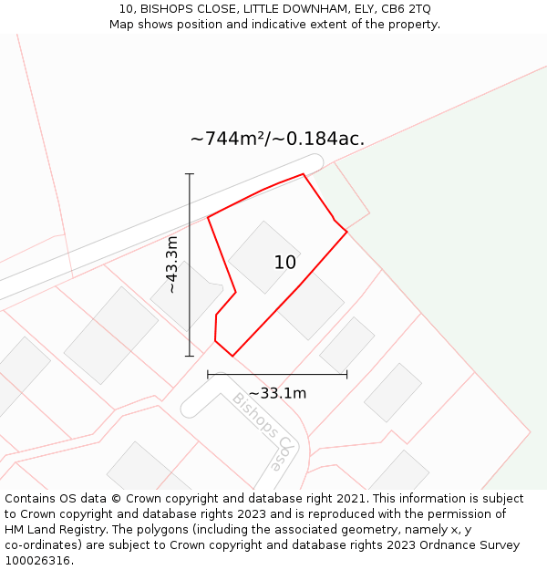 10, BISHOPS CLOSE, LITTLE DOWNHAM, ELY, CB6 2TQ: Plot and title map