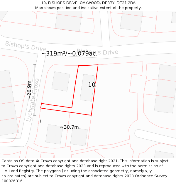 10, BISHOPS DRIVE, OAKWOOD, DERBY, DE21 2BA: Plot and title map