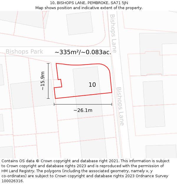 10, BISHOPS LANE, PEMBROKE, SA71 5JN: Plot and title map