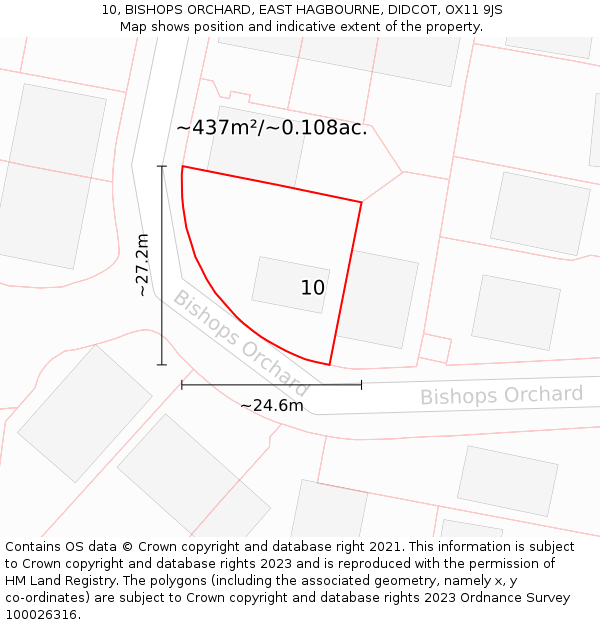 10, BISHOPS ORCHARD, EAST HAGBOURNE, DIDCOT, OX11 9JS: Plot and title map