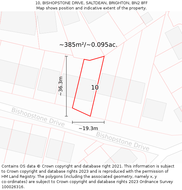 10, BISHOPSTONE DRIVE, SALTDEAN, BRIGHTON, BN2 8FF: Plot and title map