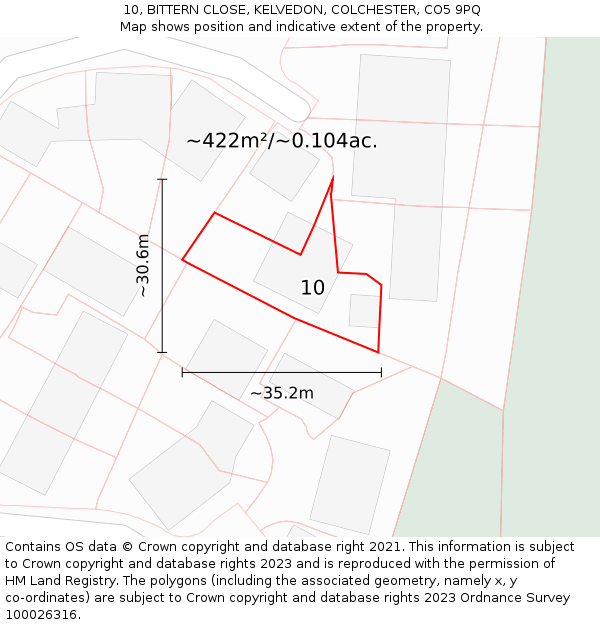 10, BITTERN CLOSE, KELVEDON, COLCHESTER, CO5 9PQ: Plot and title map