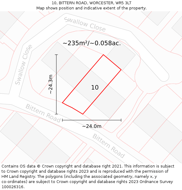10, BITTERN ROAD, WORCESTER, WR5 3LT: Plot and title map
