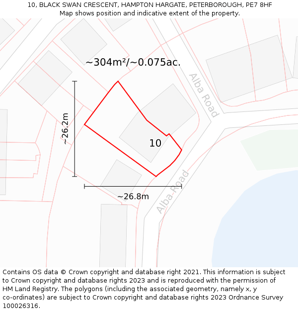 10, BLACK SWAN CRESCENT, HAMPTON HARGATE, PETERBOROUGH, PE7 8HF: Plot and title map