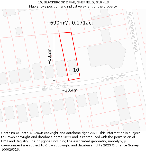 10, BLACKBROOK DRIVE, SHEFFIELD, S10 4LS: Plot and title map