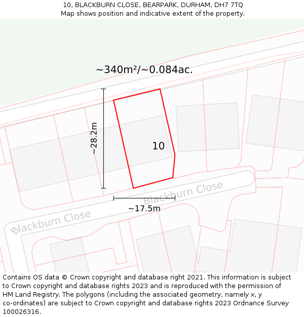 10, BLACKBURN CLOSE, BEARPARK, DURHAM, DH7 7TQ: Plot and title map