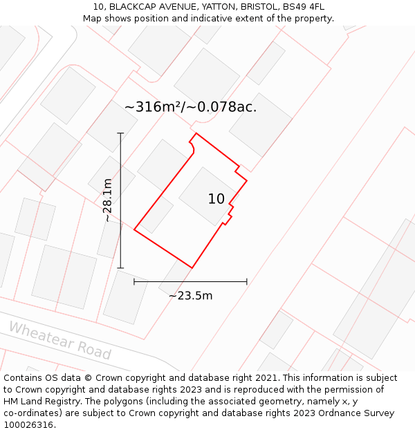 10, BLACKCAP AVENUE, YATTON, BRISTOL, BS49 4FL: Plot and title map