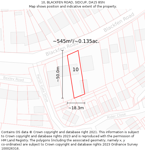 10, BLACKFEN ROAD, SIDCUP, DA15 8SN: Plot and title map