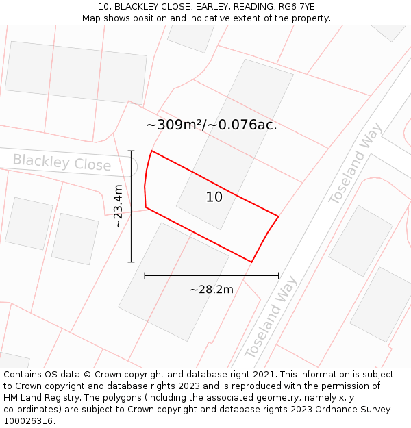 10, BLACKLEY CLOSE, EARLEY, READING, RG6 7YE: Plot and title map