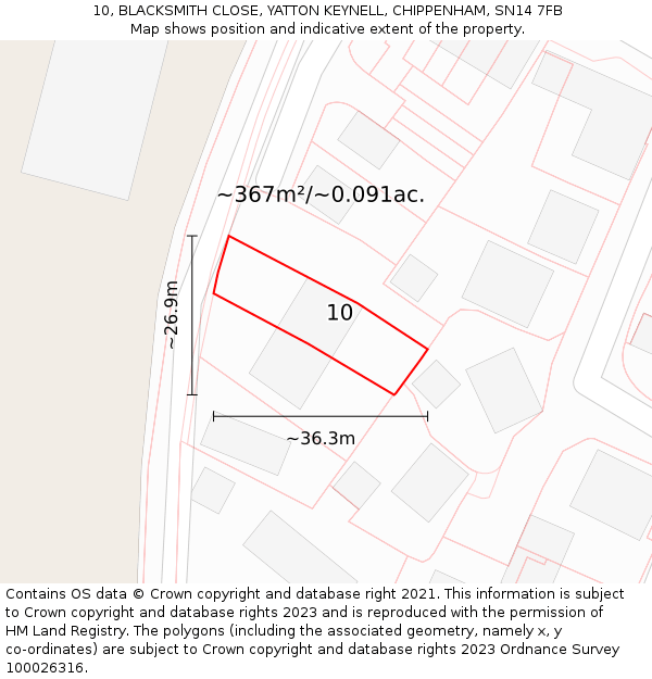 10, BLACKSMITH CLOSE, YATTON KEYNELL, CHIPPENHAM, SN14 7FB: Plot and title map