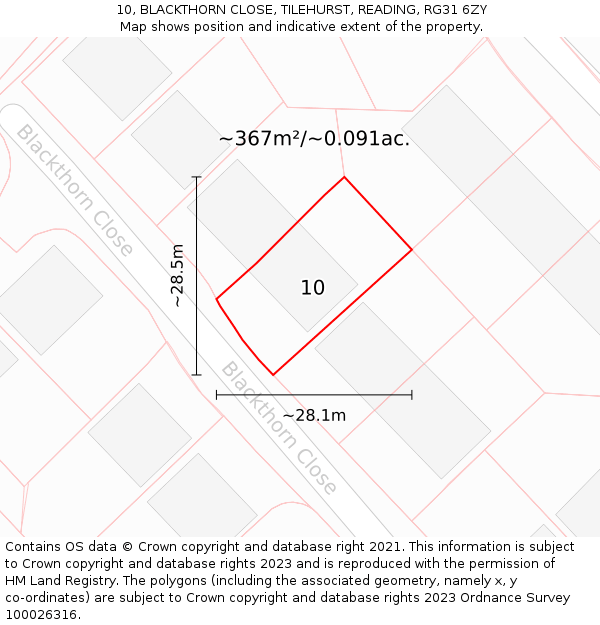 10, BLACKTHORN CLOSE, TILEHURST, READING, RG31 6ZY: Plot and title map
