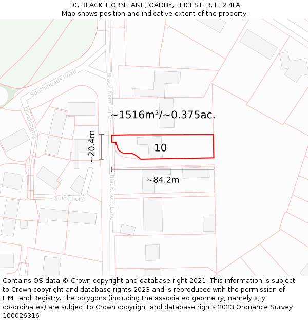 10, BLACKTHORN LANE, OADBY, LEICESTER, LE2 4FA: Plot and title map
