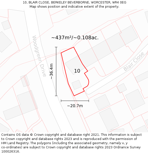 10, BLAIR CLOSE, BERKELEY BEVERBORNE, WORCESTER, WR4 0EG: Plot and title map