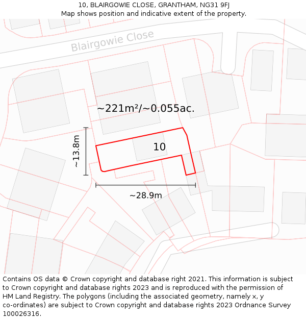 10, BLAIRGOWIE CLOSE, GRANTHAM, NG31 9FJ: Plot and title map