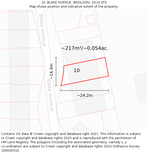 10, BLAKE AVENUE, BASILDON, SS14 2FS: Plot and title map