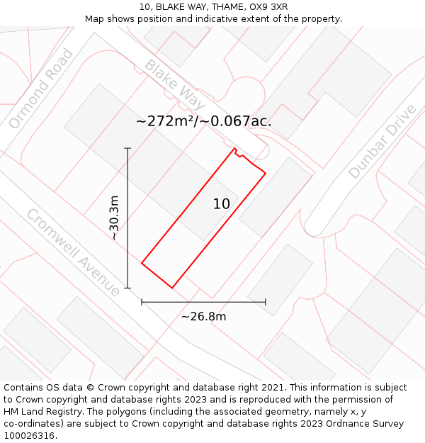 10, BLAKE WAY, THAME, OX9 3XR: Plot and title map