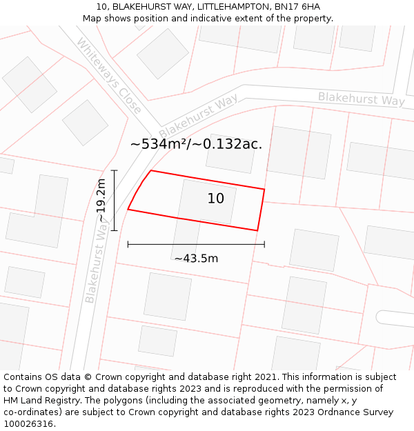 10, BLAKEHURST WAY, LITTLEHAMPTON, BN17 6HA: Plot and title map
