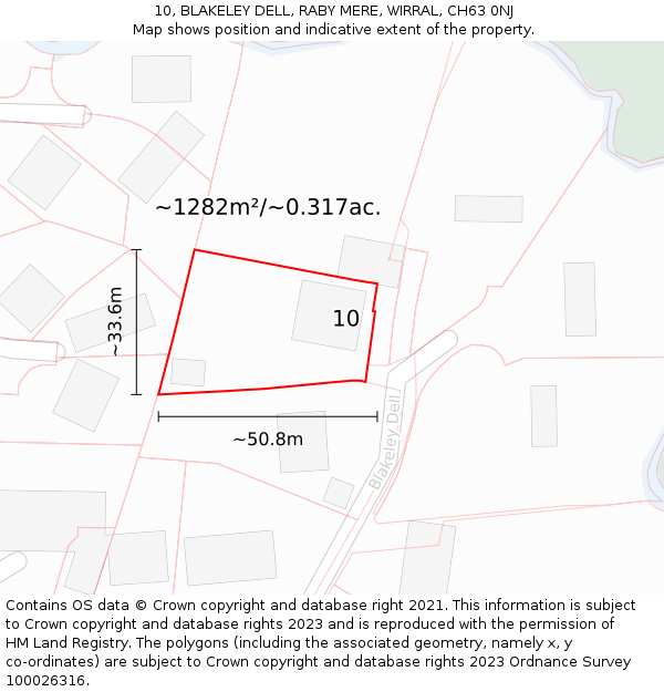 10, BLAKELEY DELL, RABY MERE, WIRRAL, CH63 0NJ: Plot and title map