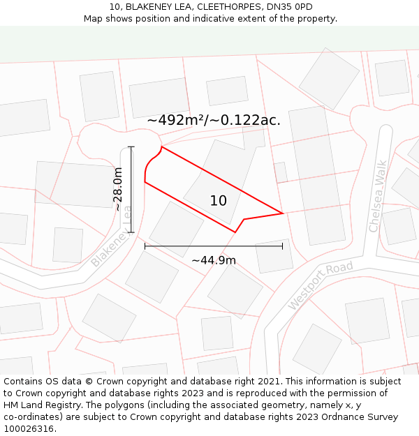 10, BLAKENEY LEA, CLEETHORPES, DN35 0PD: Plot and title map